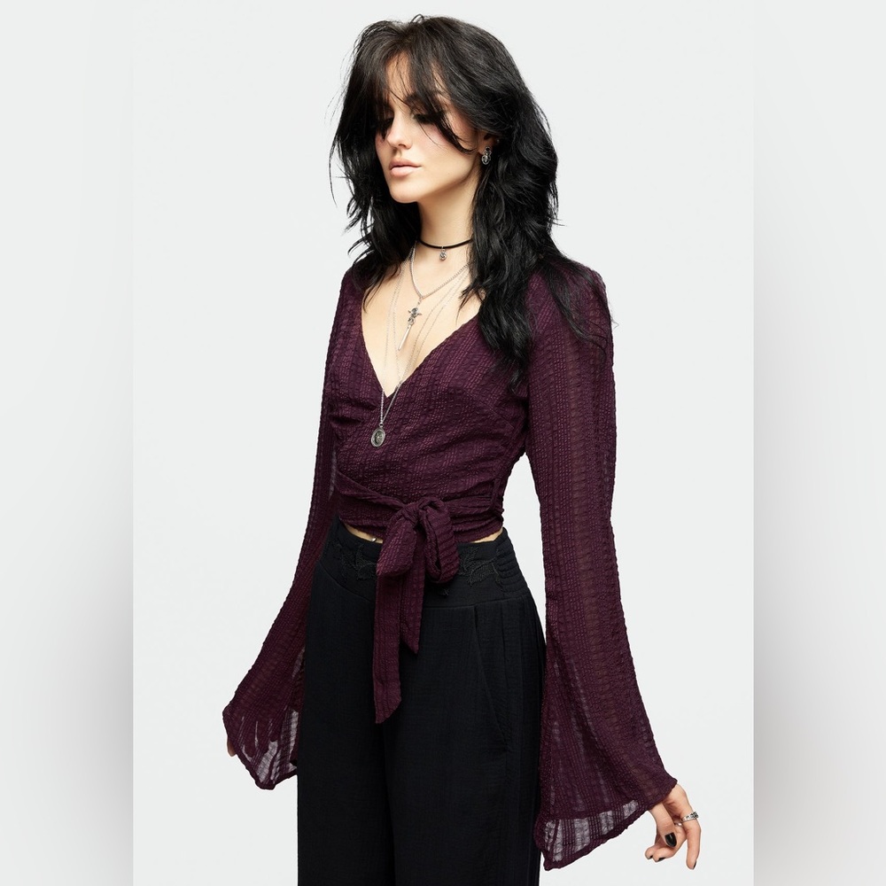 Disturbia Plum Purple Wrap Top with Bell Sleeves